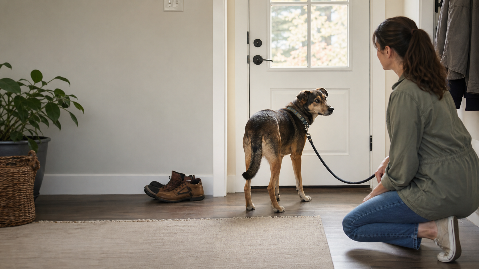 A calm dog in a home setting